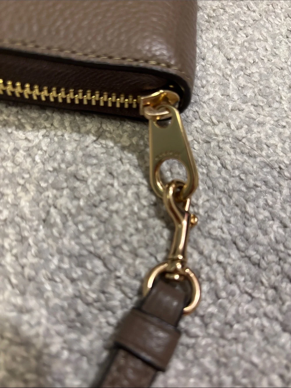 COACH Brown Pebbled Leather Zip-Around Wristlet
